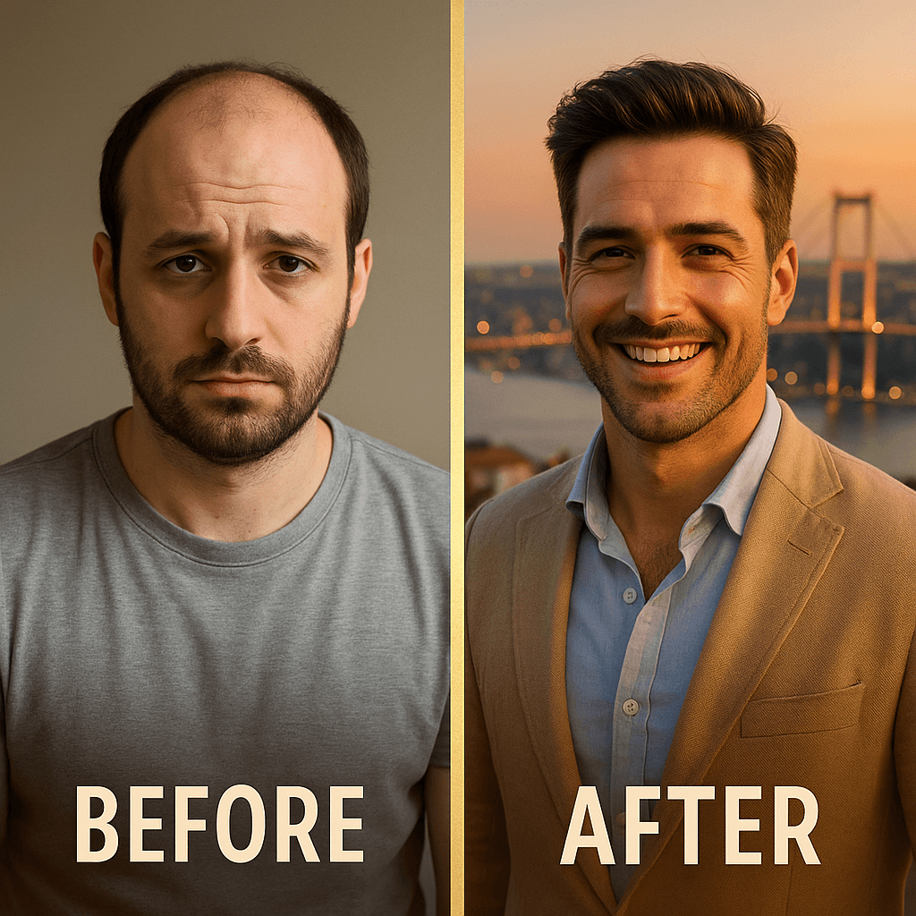 İstanbul'da erkek saç ekimi öncesi sonrası dönüşüm – başarı hikâyesi